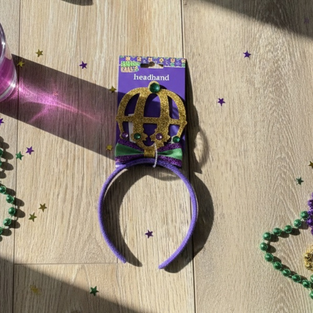 NWT Mardi Gras Purple and Gold Crown Headband with Glitter & Sequins